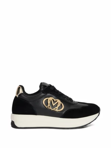 Sneakerși Love Moschino din piele de căprioară cu autograf negru