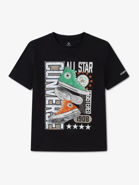 CONVERSE Tricou DOUBLE KICKS verde / portocaliu / negru alb