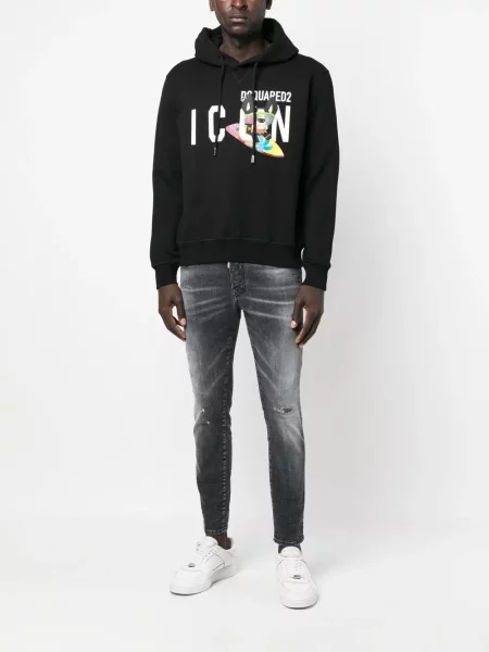 Hanorac cu glugă Dsquared2 cu imagine negru