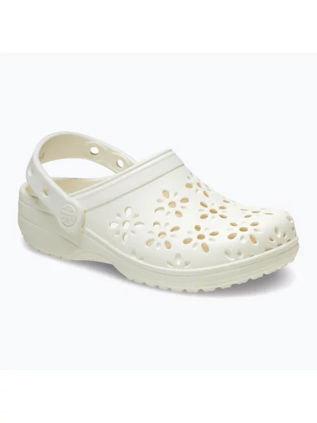 Klapki Crocs Classic Floral Cutout Clog chalk białe