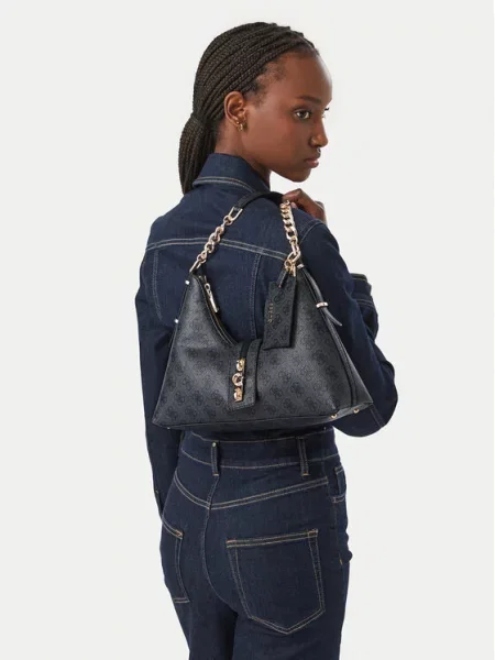 GUESS Shopper torba Yvonne antracit siva / tamo siva crna
