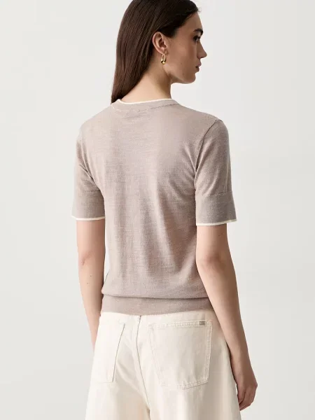 Karl Lagerfeld T-shirt basic wełniany beżowa