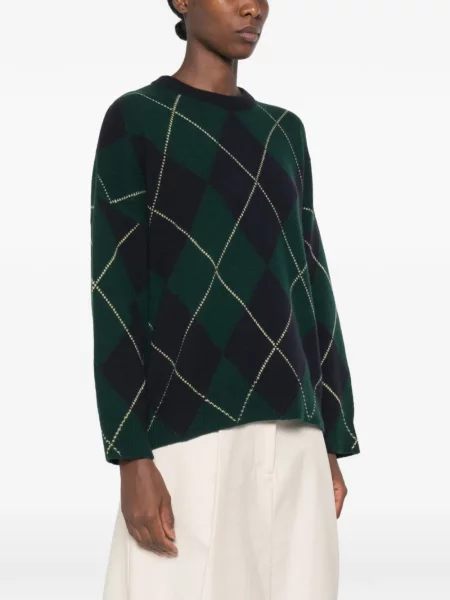 Lung pulover Beyou cu model argyle verde