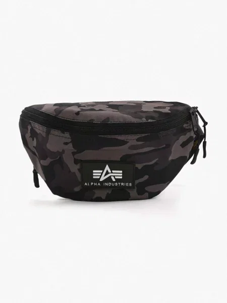 Камуфляжная поясная сумка Alpha Industries с принтом серая