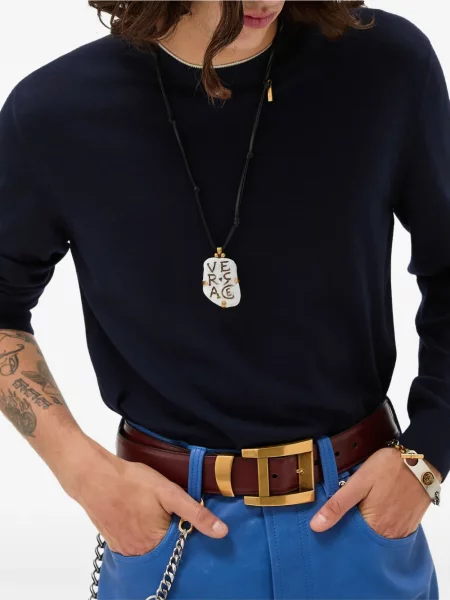 Vilnonis megztinis Versace apvaliu kaklu mėlyna