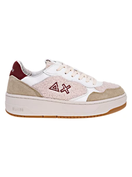 Sneakersy Sun68 skórzane typu teddy białe