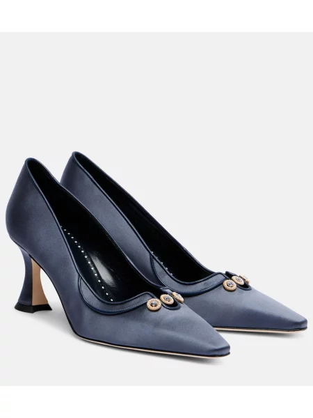 Pantofi cu toc Manolo Blahnik din satin albastru