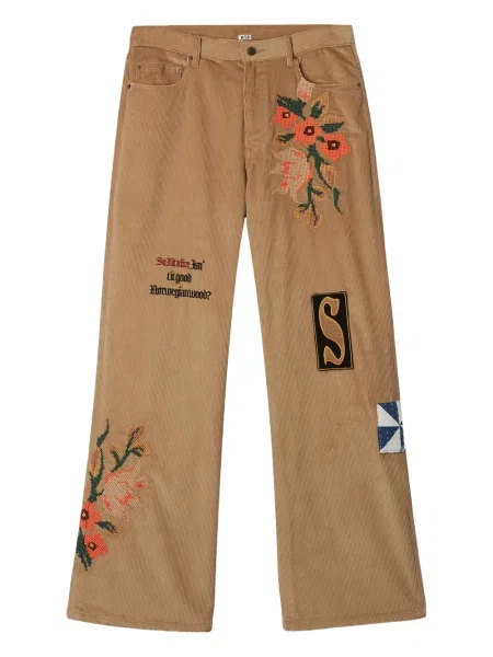 Pantaloni Khoki cu broderie cu model floral