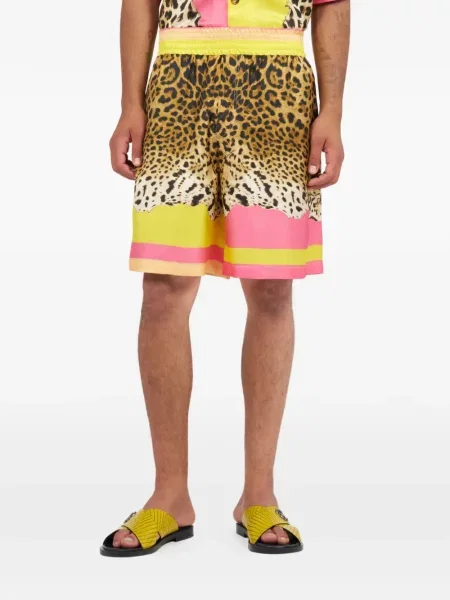Pantaloni scurți Roberto Cavalli cu imagine cu model leopard maro