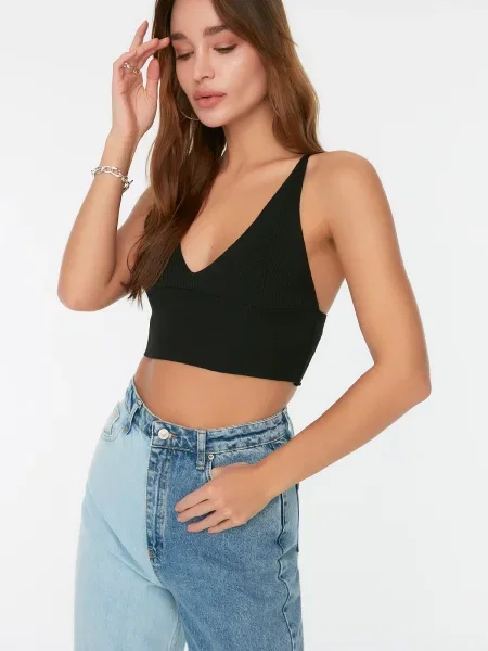 Dzianinowa bluzka Trendyol czarna