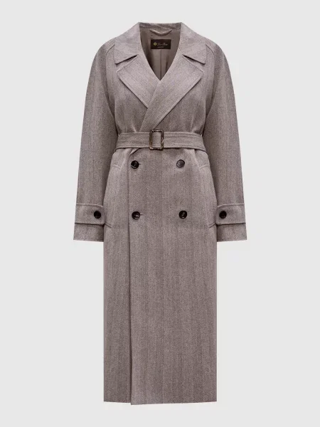 Двобортне пальто з льону вовни та кашеміру Loro Piana сіре
