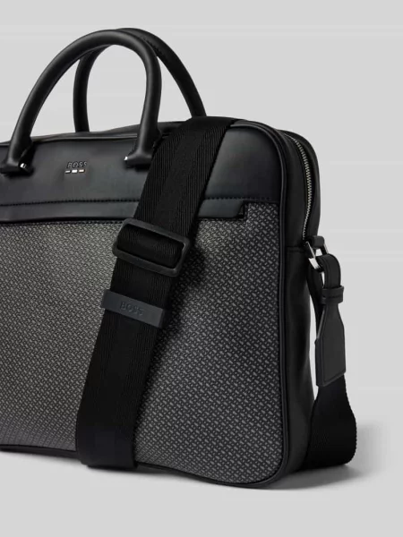 Torba na laptop ze wzorem w monogramem model ‘RAY_MN_S’ Boss czarna