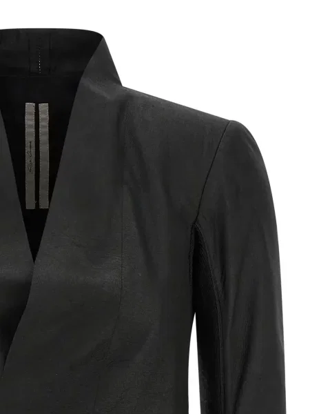 Kožená bunda Rick Owens s výstřihem do v černá