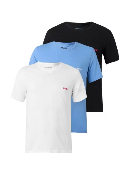 HUGO Tricou crem / albastru deschis / intens roșu