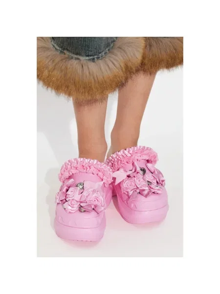 Lniane klapki mules Balenciaga różowe