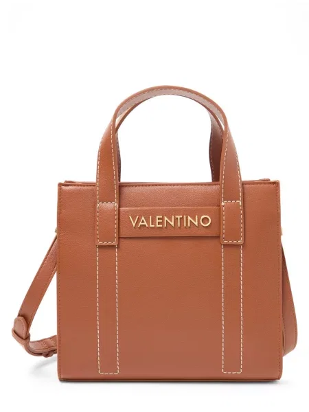 Lniana torebka Valentino Bags brązowa