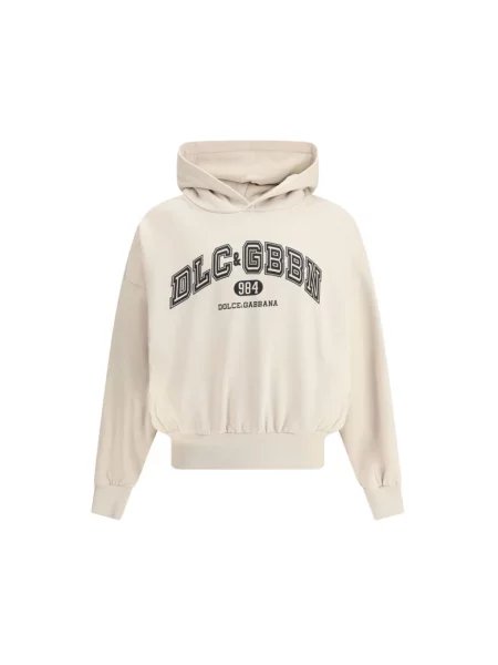 Bluza z kapturem Dolce And Gabbana z kapturem z nadrukiem z dżerseju beżowa
