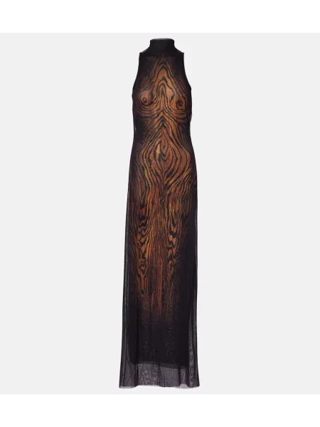 Rochie maxi Jean Paul Gaultier cu imagine plasă de costum maro