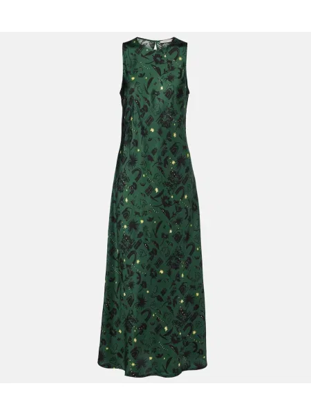 Jedwabna sukienka maxi Asceno z nadrukiem garniturowa zielona