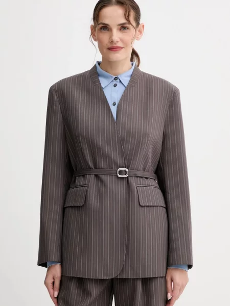 ISABELLE BLANCHE marynarka z wełną dwurzędowa wzorzysta brązowy