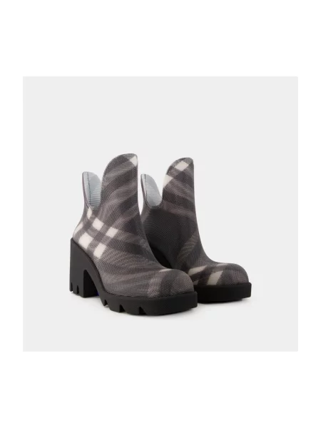 Dzianinowe kozaki Burberry w kratę czarne