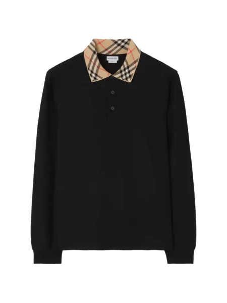 Gulerat lung tricou polo Burberry în carouri negru