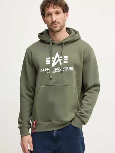 Dukserica Alpha Industries Basic Hoody za muškarce s kapuljačom s tiskom zelena