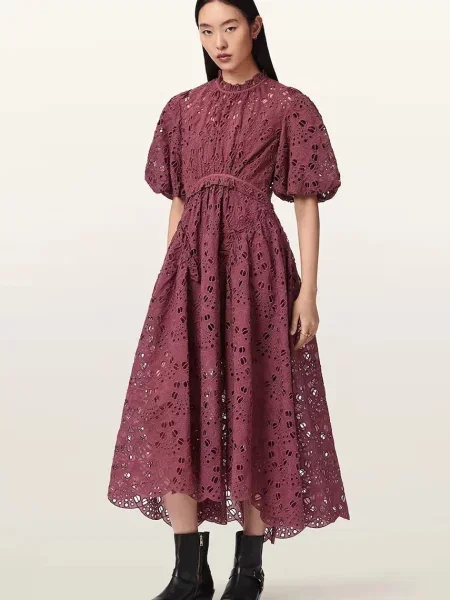AllSaints rochie evazată ODETTE roz