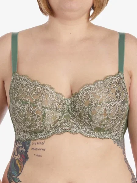 Кружевной бюстгальтер на широких бретелях зелений