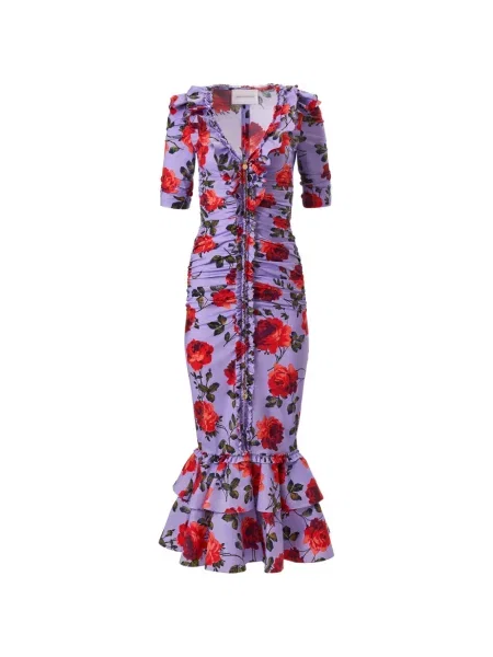 Rochie midi Carolina Herrera cu imagine de costum violet