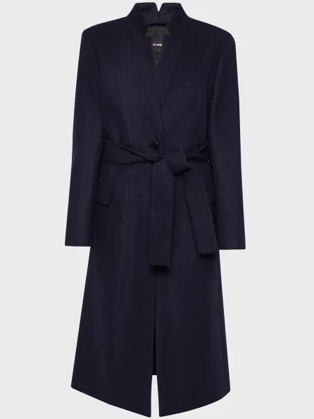 У смужку вовняне пальто Karl Lagerfeld синє
