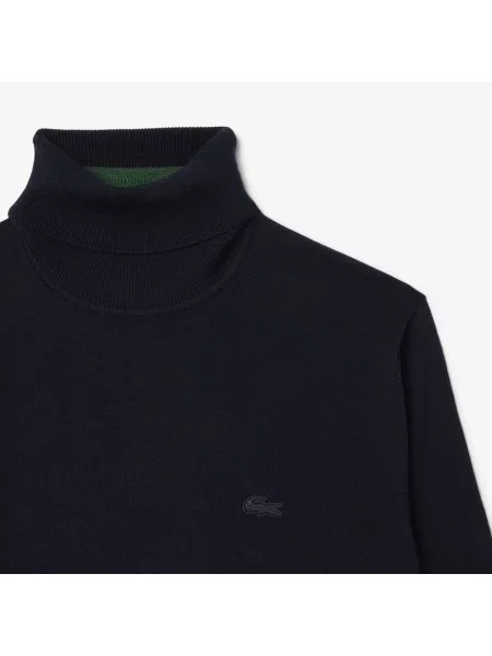 Lacoste Sweter Z Golfem Z Wełny Merino granatowy