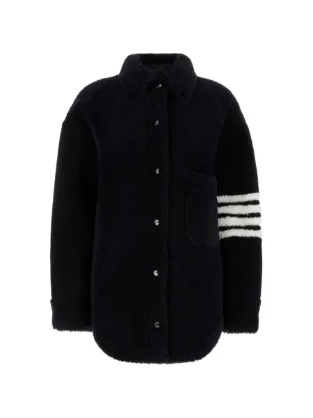 Geacă cămașă Thom Browne din piele de oaie negru