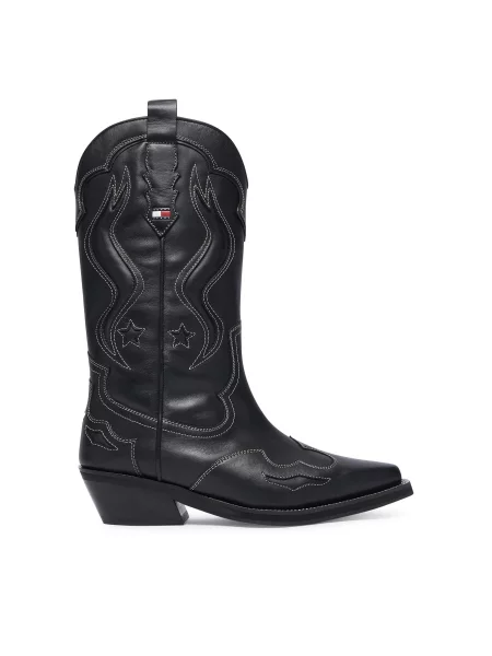 Kovbojské topánky Tommy Jeans Archive Cowboy Boot Leather čierna
