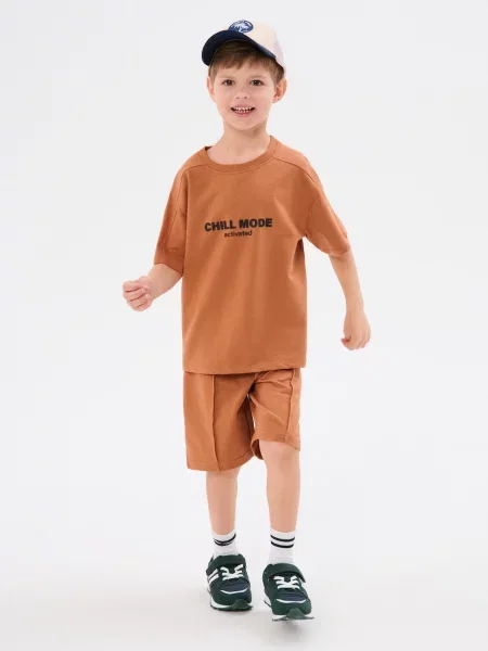 Sinsay Souprava trička a kraťas hnědá