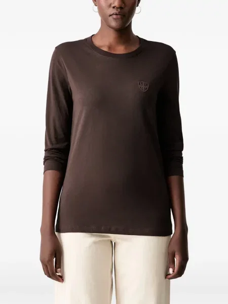 Lung tricou Armani Exchange cu broderie maro