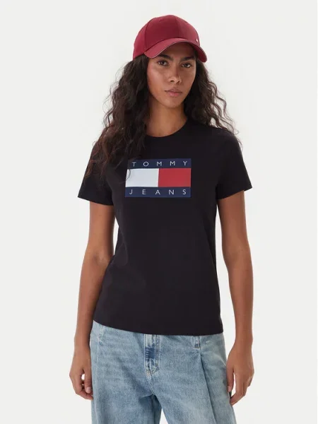 Tommy Jeans Marškinėliai Flag juoda