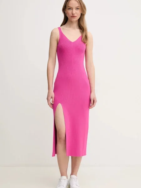 Lacoste rochie midi mulată roz