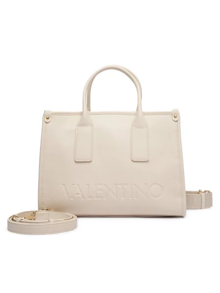 Lniana torebka Valentino Bags beżowa