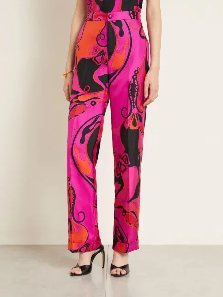 Pucci Spodnie Jedwabne pink czarne