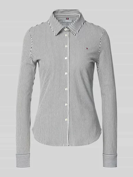 Bluzka koszulowa o kroju slim fit z mieszanki bawełny Tommy Hilfiger biała