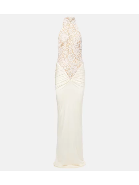 Rochie The New Arrivals Ilkyaz Ozel cu broderie cu gât halter alb