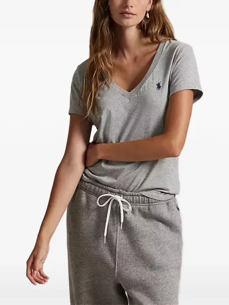 Koszulka Polo Ralph Lauren z dekoltem w serek szara