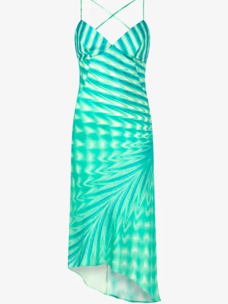 Jedwabna sukienka midi Roberto Cavalli do kolan garniturowa zielona