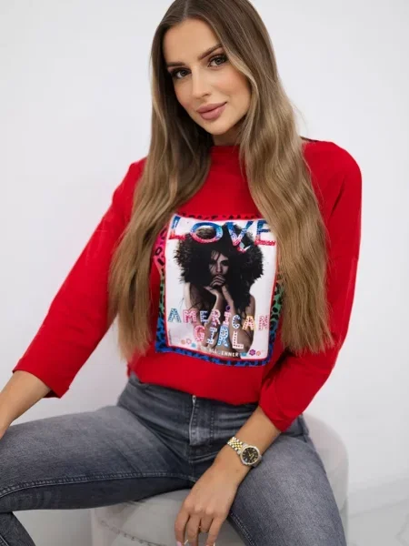 Kesi Americká dívčí grafická halenka S/M L/XL červená
