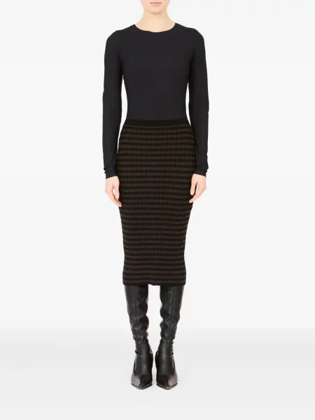 Dryžuotas briaunotas midi sijonas Mm6 Maison Margiela iki kelių ruda