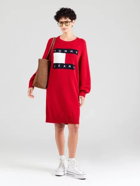 Tommy Jeans Pletené šaty námornícka modrá / červená biela