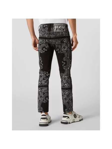 Skinny jeansy skinny Philipp Plein z wzorem paisley czarne