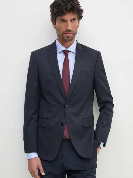 BOSS geaca de lana albastru marin negru