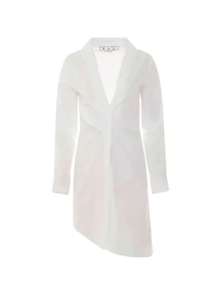 Rochie tip cămașă Off-white asimetrică drapată alb